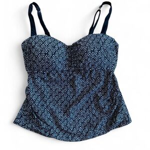MERONA Black & White Geometric Tankini Top – 36C – Gold Hardware